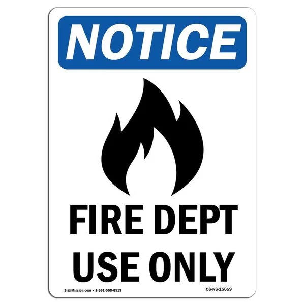 OSHA Sign, Fire Dept Use With Symbol, 5in X 3.5in Decal, 10PK, 3.5